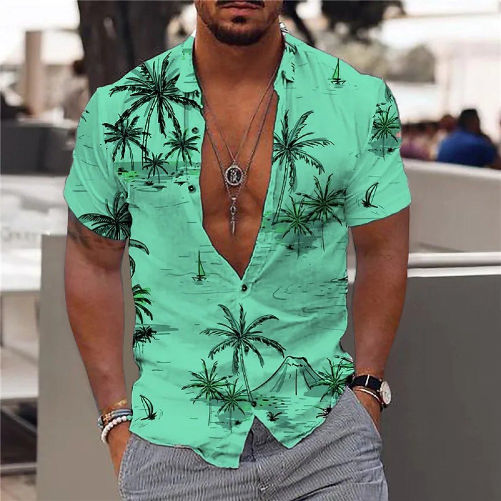 Coconut Tree Shirts For Men 3d Printed Men’s Hawaiian Shirt Beach 5xl Short Sleeve Fashion Tops Tee Shirt Men Blouse Camisa