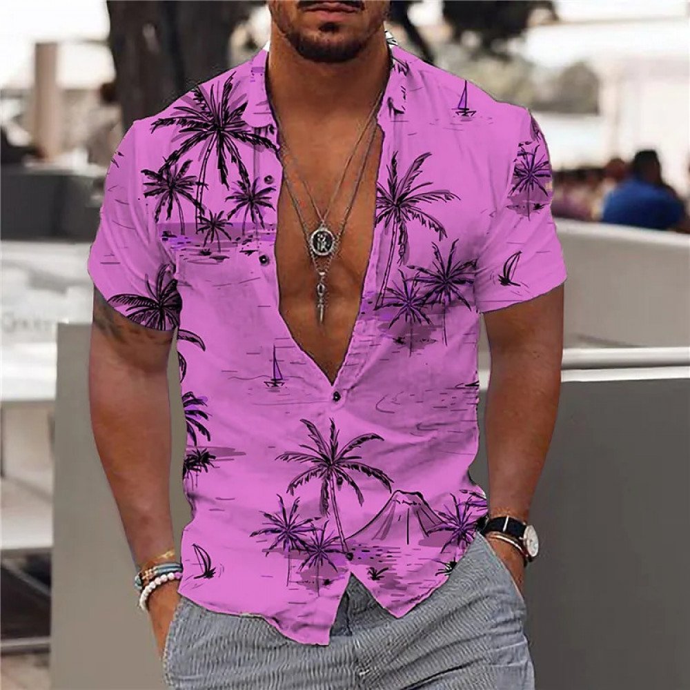 Coconut Tree Shirts For Men 3d Printed Men’s Hawaiian Shirt Beach 5xl Short Sleeve Fashion Tops Tee Shirt Men Blouse Camisa