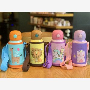 Portable Kids Water Sippy Cup Creative Cartoon Baby Feeding Cups With Straw Leakproof Water Thermos Bottle