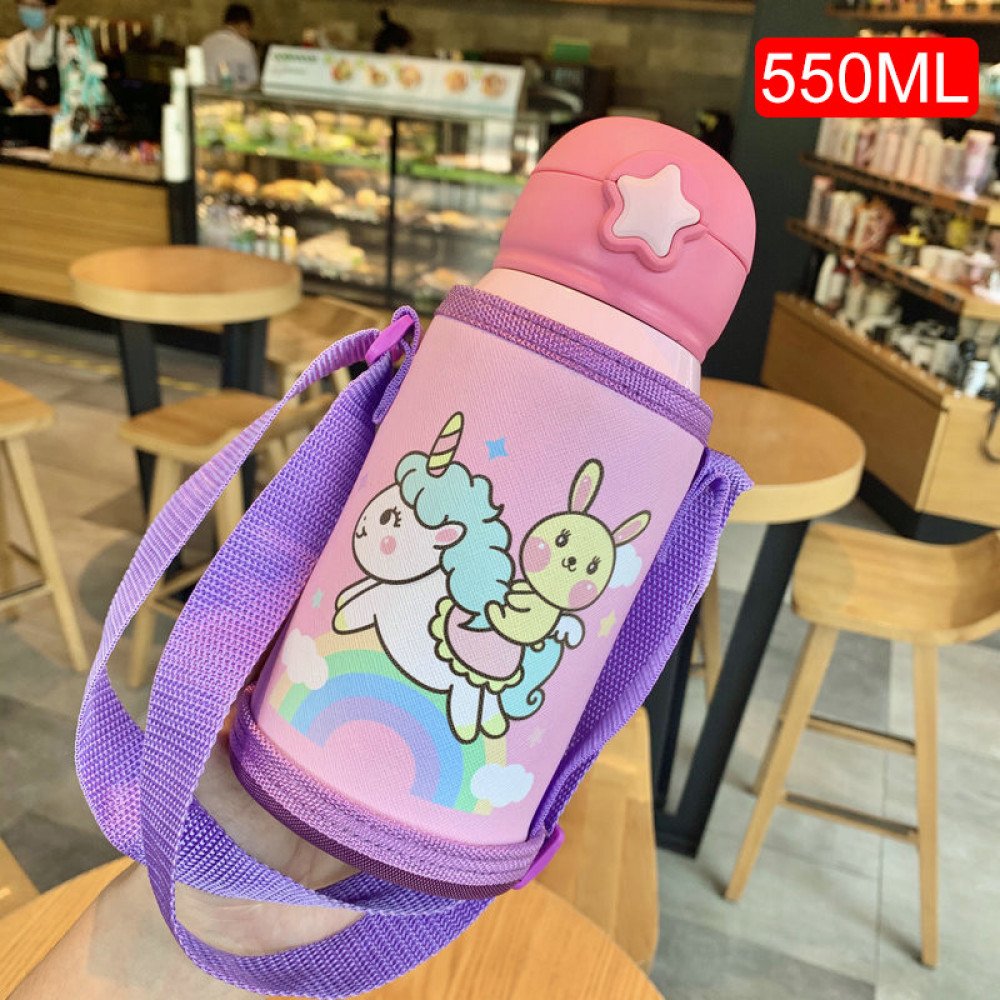 Portable Kids Water Sippy Cup Creative Cartoon Baby Feeding Cups With Straw Leakproof Water Thermos Bottle