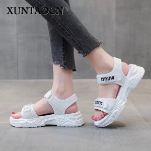 New Summer Heel Platform Women Sandals Fashion Letters Hook & Loop Mesh Wedges Shoe