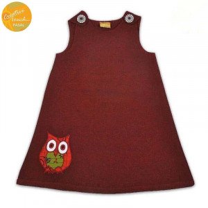 Creative Touch Maroon Owl Patched Sleeveless Dress For Baby Girls CDR3065