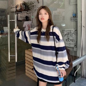 autumn Hoodies Striped Sweatshirt Streetwear Women Harajuku Oversized Pullovers Korean Fashion Couples Matching Long Sleeve Tops