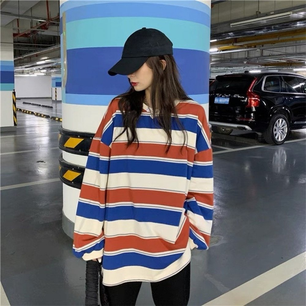 autumn Hoodies Striped Sweatshirt Streetwear Women Harajuku Oversized Pullovers Korean Fashion Couples Matching Long Sleeve Tops