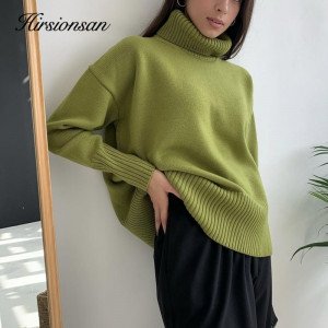 Hirsionsan Turtle Neck Cashmere Winter Sweater Women 2021 Elegant Thick Warm Female Knitted Pullover Loose Basic Knitwear Jumper