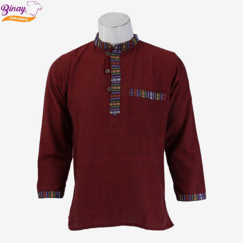 Binay Embroidery Bhutani Kurta Shirt For Men